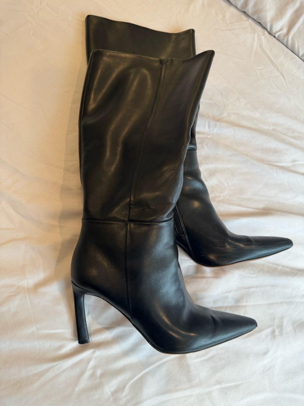 Asos Black Pointed-Toe Leather Knee-High Boots